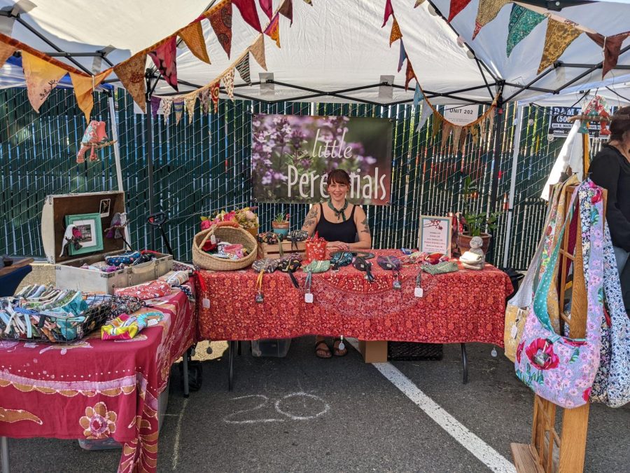 Little Perennials booth filled with handmade bags. Photos by Katherine Camarata.
