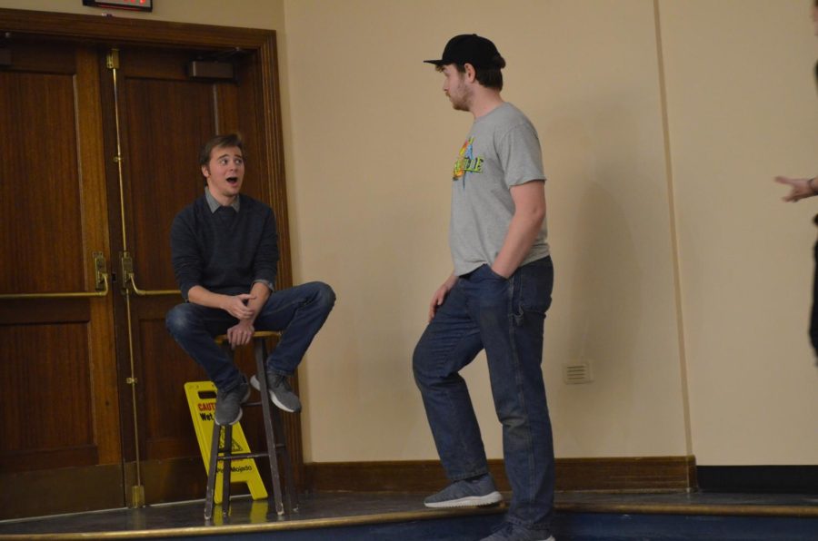 President Marcus Wolfe takes part in a scene as a rest stop restaurant owner, arguing with a customer during Hot New Jam's free play session on Nov 18