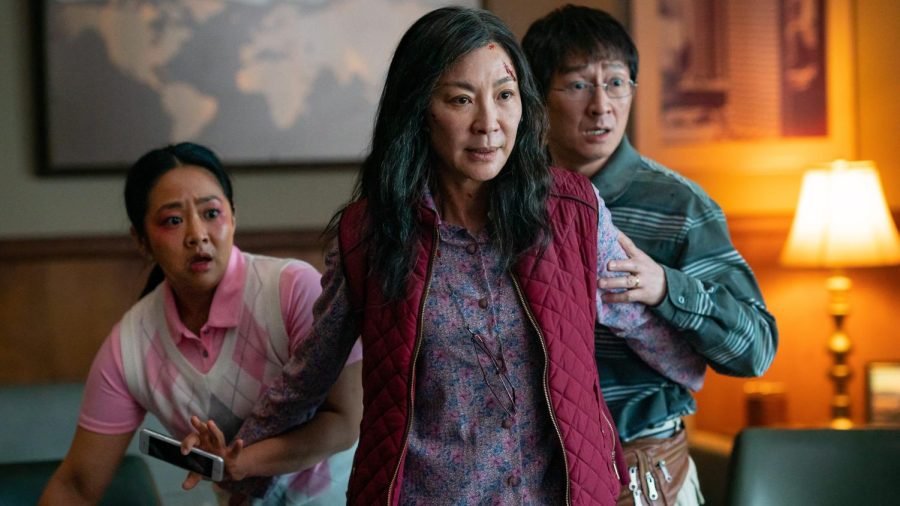 Joy, Evelyn and Waymond Wang. Photo courtesy of A24